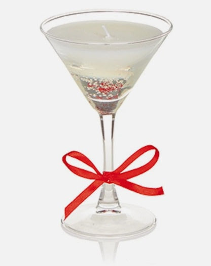 16cm Martini Glass Gel Candle with Red Star Glitter