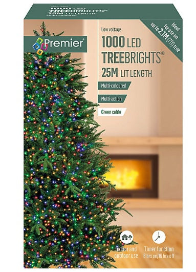 TreeBrights 1,000 Multicoloured LED Christmas Lights with Timer