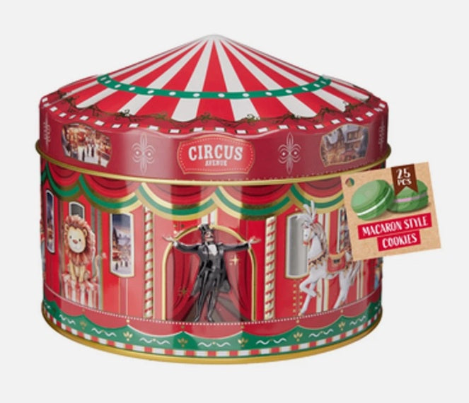 TIN CARROUSEL FILLED W COOKIES