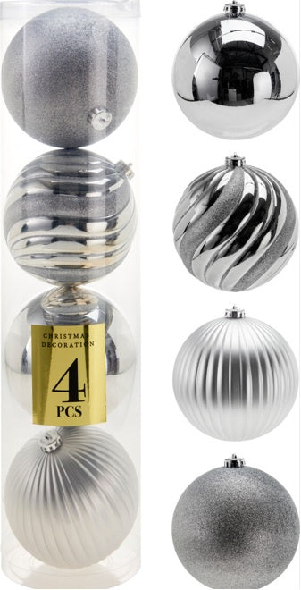 XMAS BALL 15CM SET4 SILVER