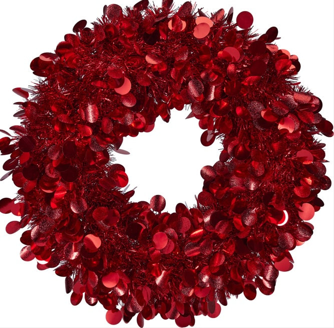 WREATH TINSEL 46CM RED