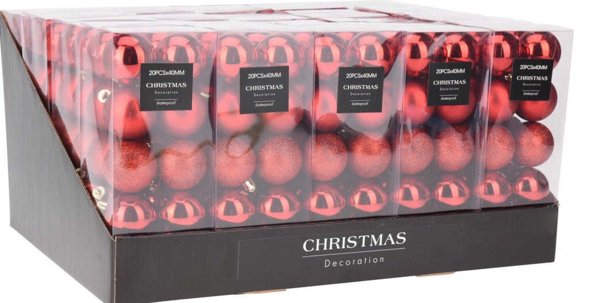XMAS BALL 20X 40MM RED