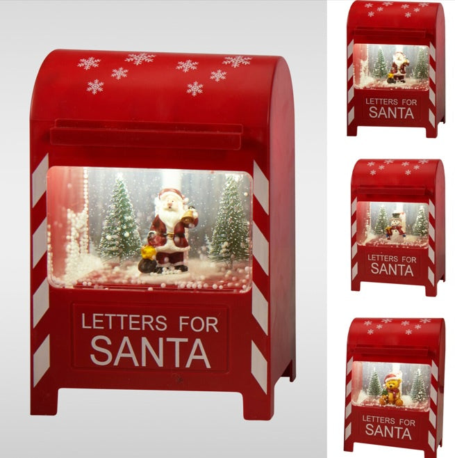 Christmas Postbox Decoration with LED Lights, Snow Effect and Music