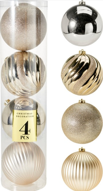 XMAS BALL 15CM SET4 CHAMPAGNE