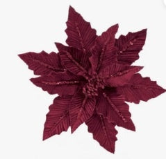 31cm Burgundy Velvet Poinsettia with Glitter Clip On