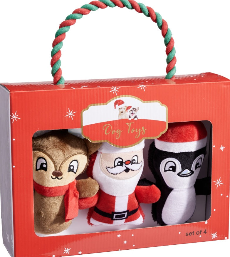 Christmas Dog Toy Gift Set, 4 Pieces