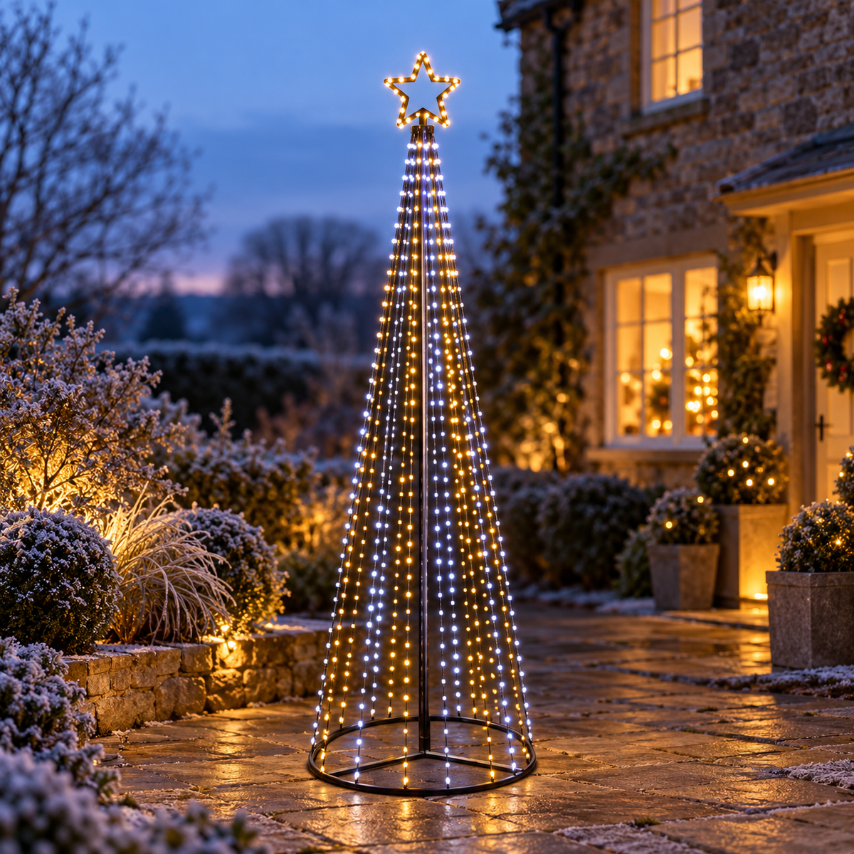 FlexiBrights Pyramid Christmas Tree, 2.1 m, White & Warm White