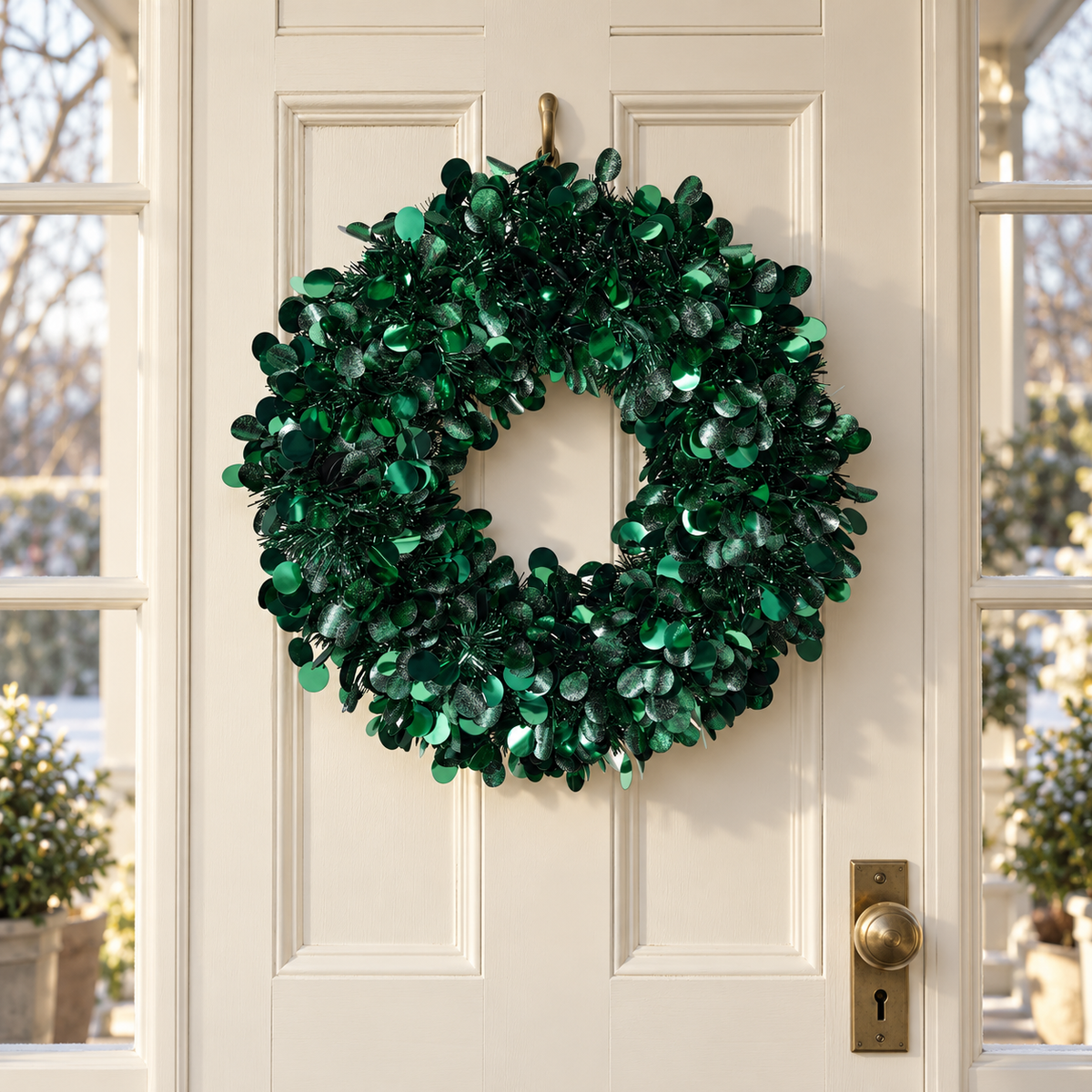 Dark Green Tinsel Christmas Wreath, 46cm