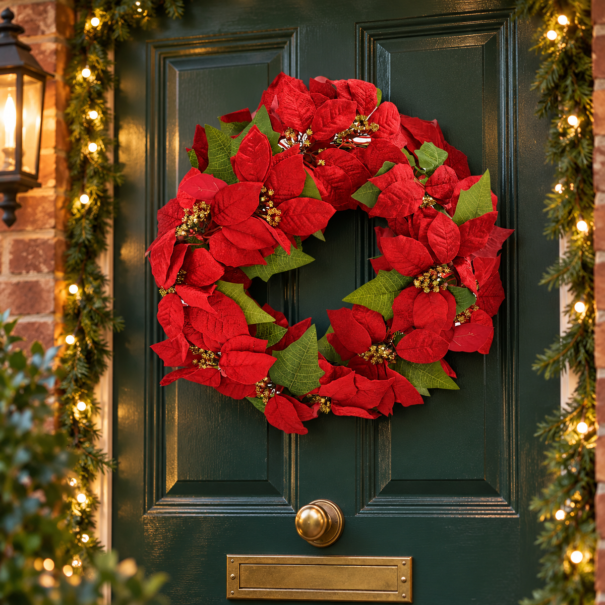 Home Styling Collection Poinsettia Christmas Wreath, 45 cm