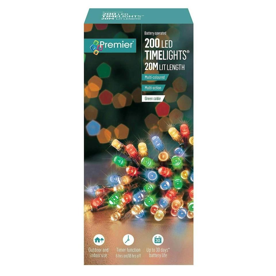 Premier 200 LED Multi-Coloured Battery Operated Christmas Lights