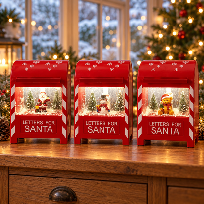 Christmas Postbox Decoration with LED Lights, Snow Effect and Music