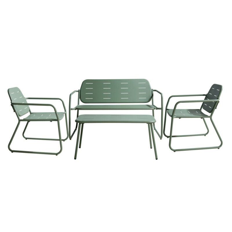 4 Seater Metal Garden Sofa Set Matt Green