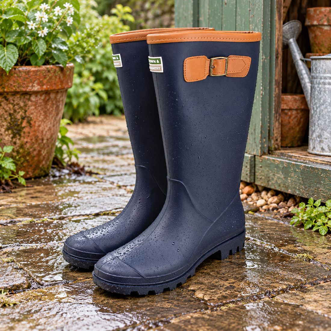 Town &amp; Country Fleece-Lined Burford Wellington Boots, Navy UK 5