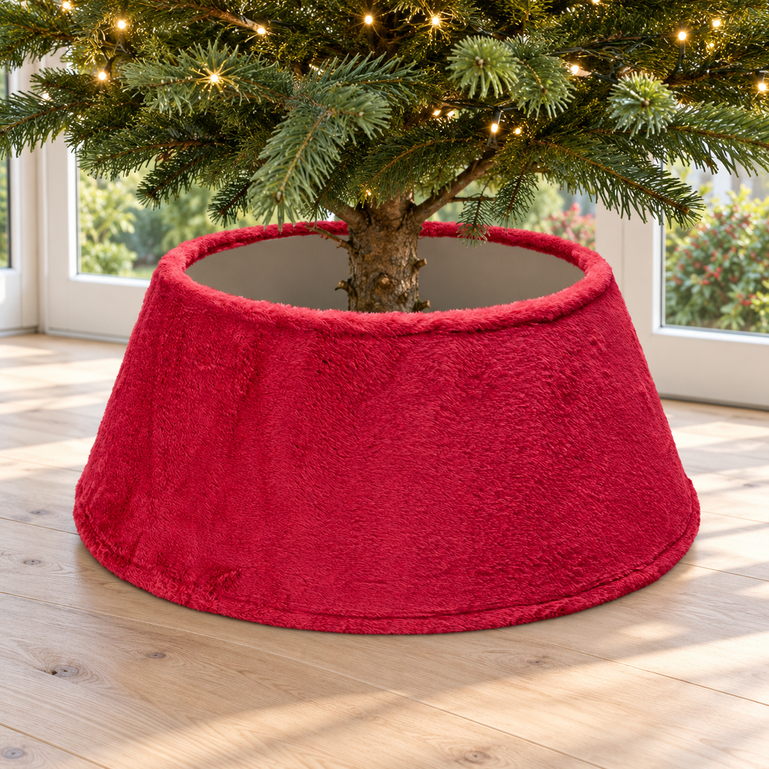 Red Faux-Fur Christmas Tree Collar, 55cm