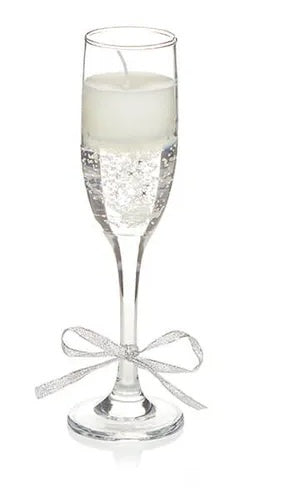 22cm Champagne Glass Gel Candle with Silver Star Glitter