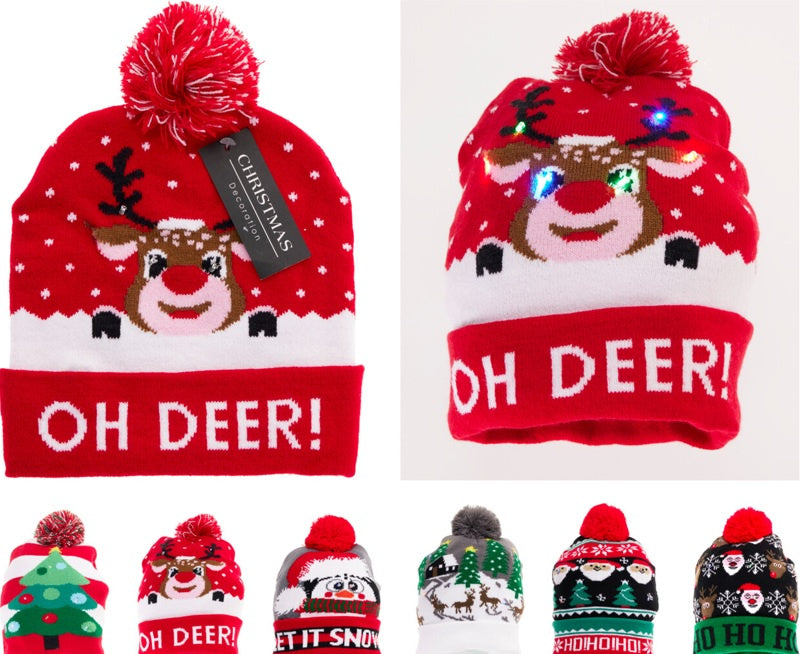 HAT KNITTED XMAS WITH LED 6ASS