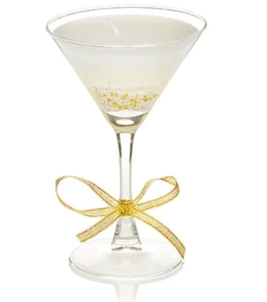 16cm Martini Glass Gel Candle with Gold Star Glitter