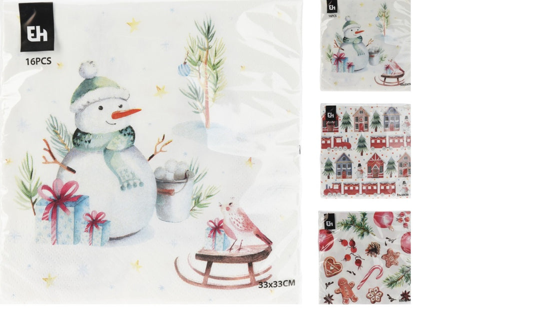 NAPKINS 33X33CM 16PCS 3ASS 3