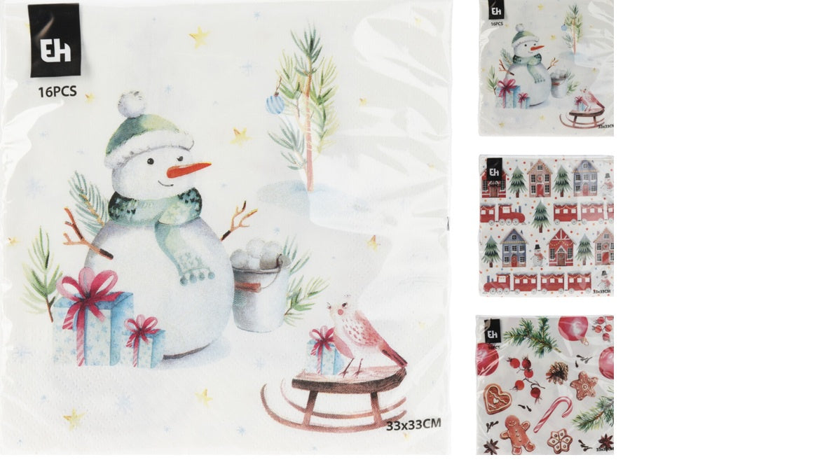 NAPKINS 33X33CM 16PCS 3ASS 3