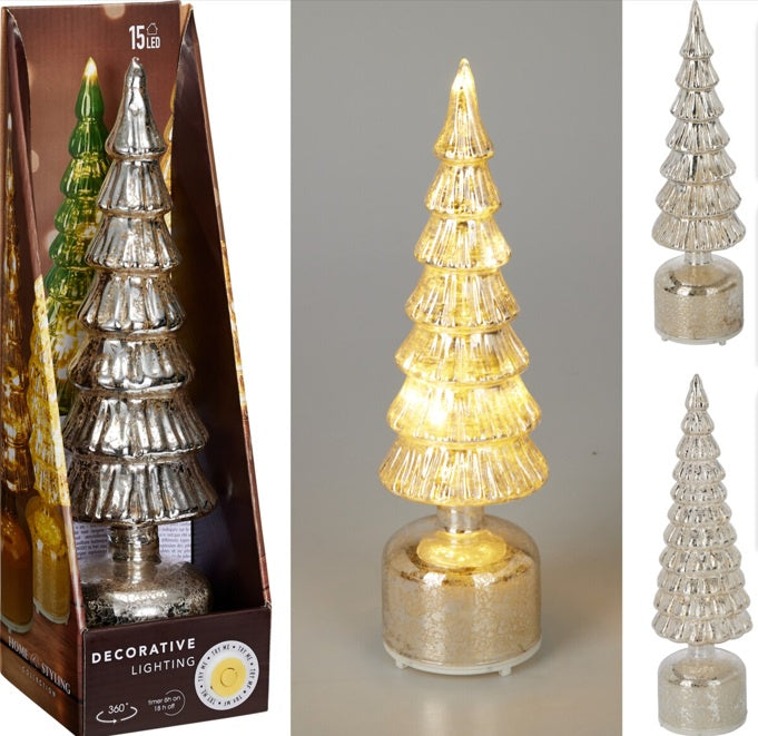 TREE GLASS LED 36CM SILVER