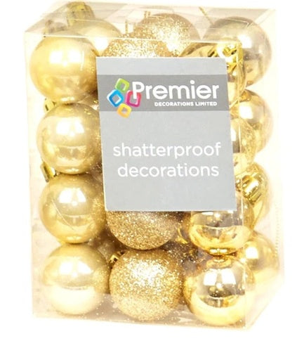 30mm 24pc Champagne Gold Multi Finish Shatterproof Baubles