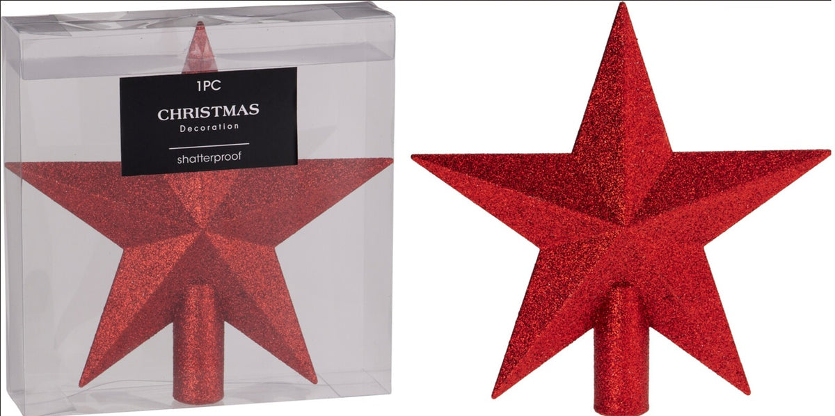 TREE TOP STAR 19CM RED GLITTER