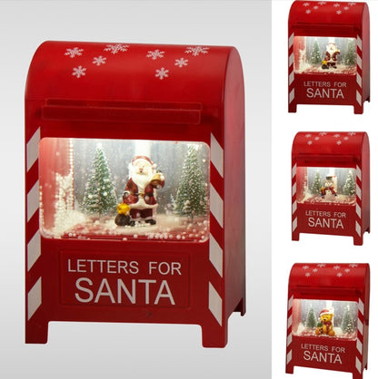 Christmas Postbox Decoration with LED Lights, Snow Effect and Music