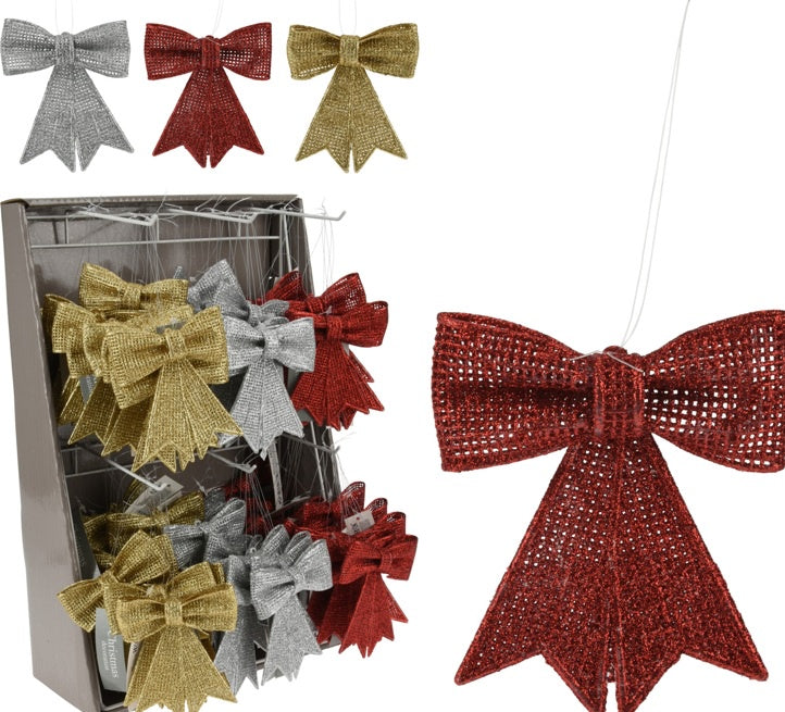 HANG DECO BOW GLITTER 3ASS CLR