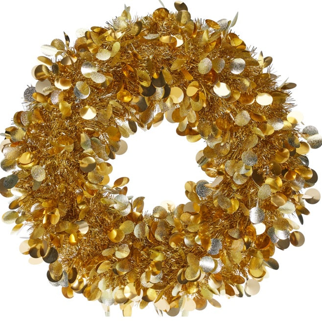WREATH TINSEL 46CM DARK GOLD