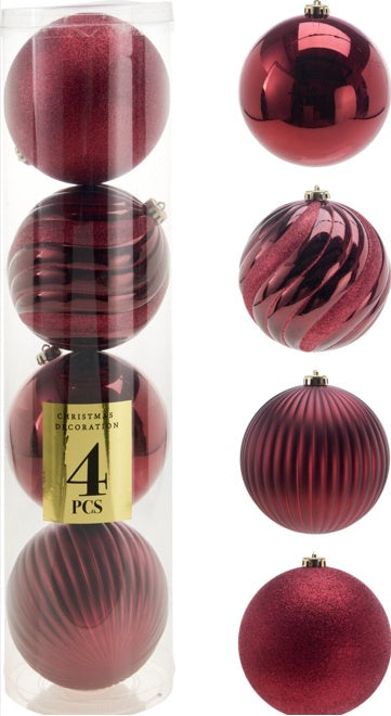 XMAS BALL 15CM SET4 BURGUNDY