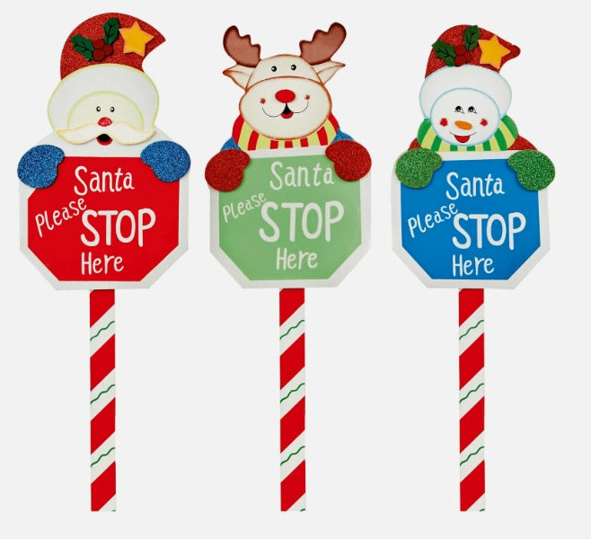76cm Wood Santa Please Stop Here Stake