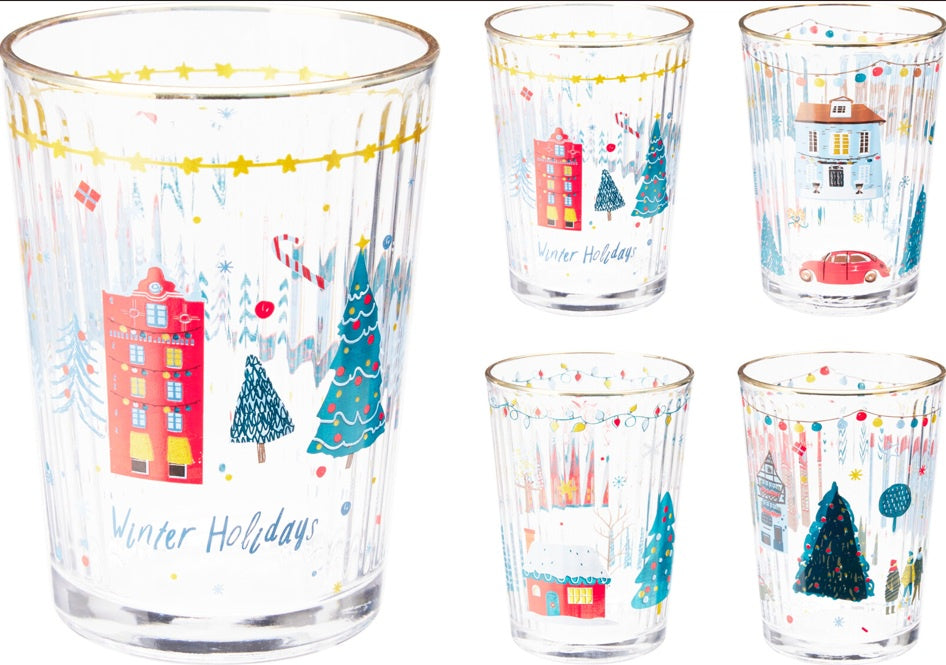 DRINKING GLASS 500ML 4ASS XMAS