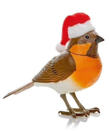 Animated Singing Robin with Santa Hat, 12.5cm
