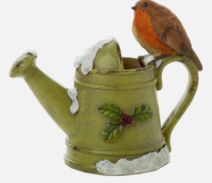 Robin on Watering Can Ornament, 17cm