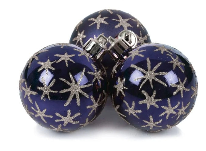 60mm 3pc Midnight Blue Multi Star Shatterproof Cluster Baubles