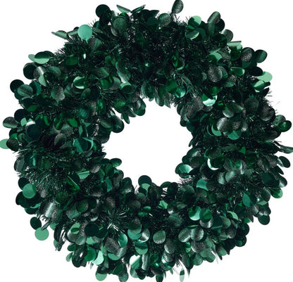Dark Green Tinsel Christmas Wreath, 46cm
