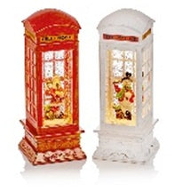 27cm B-O Lit Telephone Box Water Spinner 2 Asst Santa - Snowman