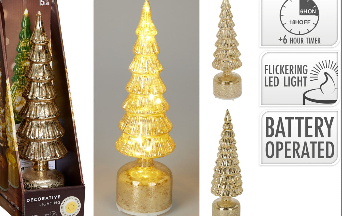 TREE GLASS LED 36CM GOLD 2ASS