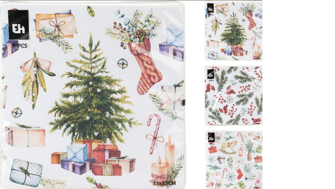 NAPKINS 33X33CM 16PCS 3ASS 1