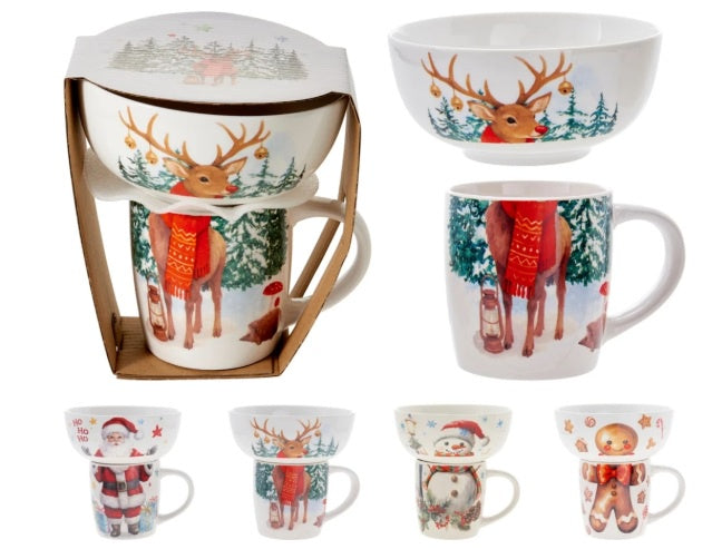 BOWL AND MUG SET PORCELAIN 4AS