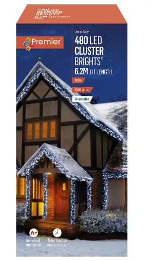Premier 480 LED White Cluster Christmas Lights