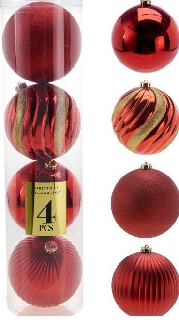 XMAS BALL 15CM SET4 RED