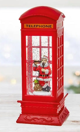 Telephone Box Glitter Water Spinner with White LEDs, 27cm