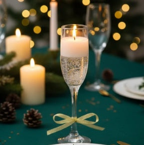 Champagne Glass Gel Candle with Gold Stars