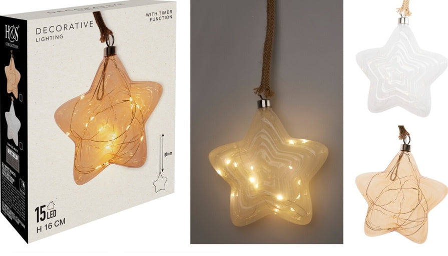 STAR WITH LED ROPE 17.2CM 2ASS