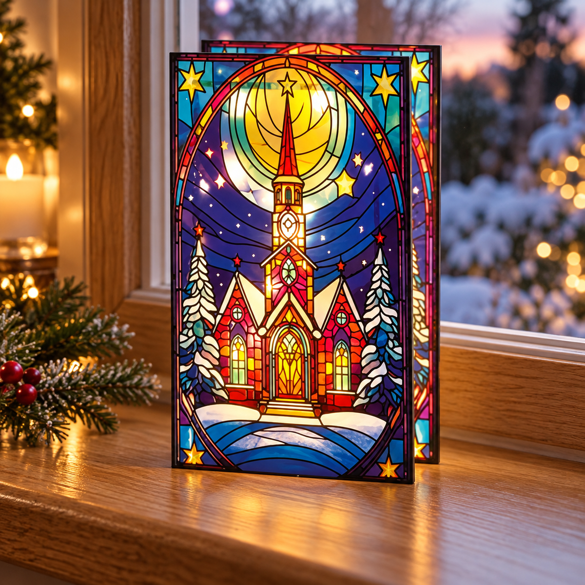 Illuminated Stained-Glass Church Decoration