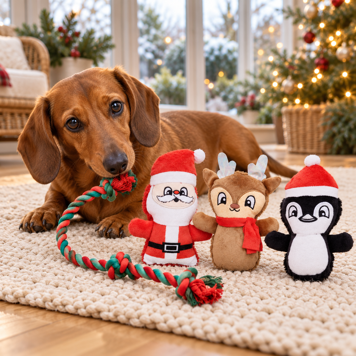 Christmas Dog Toy Gift Set, 4 Pieces