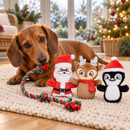 Christmas Dog Toy Gift Set, 4 Pieces