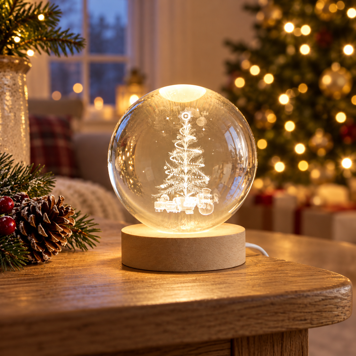 10cm USB 3D Etched Christmas Tree Globe