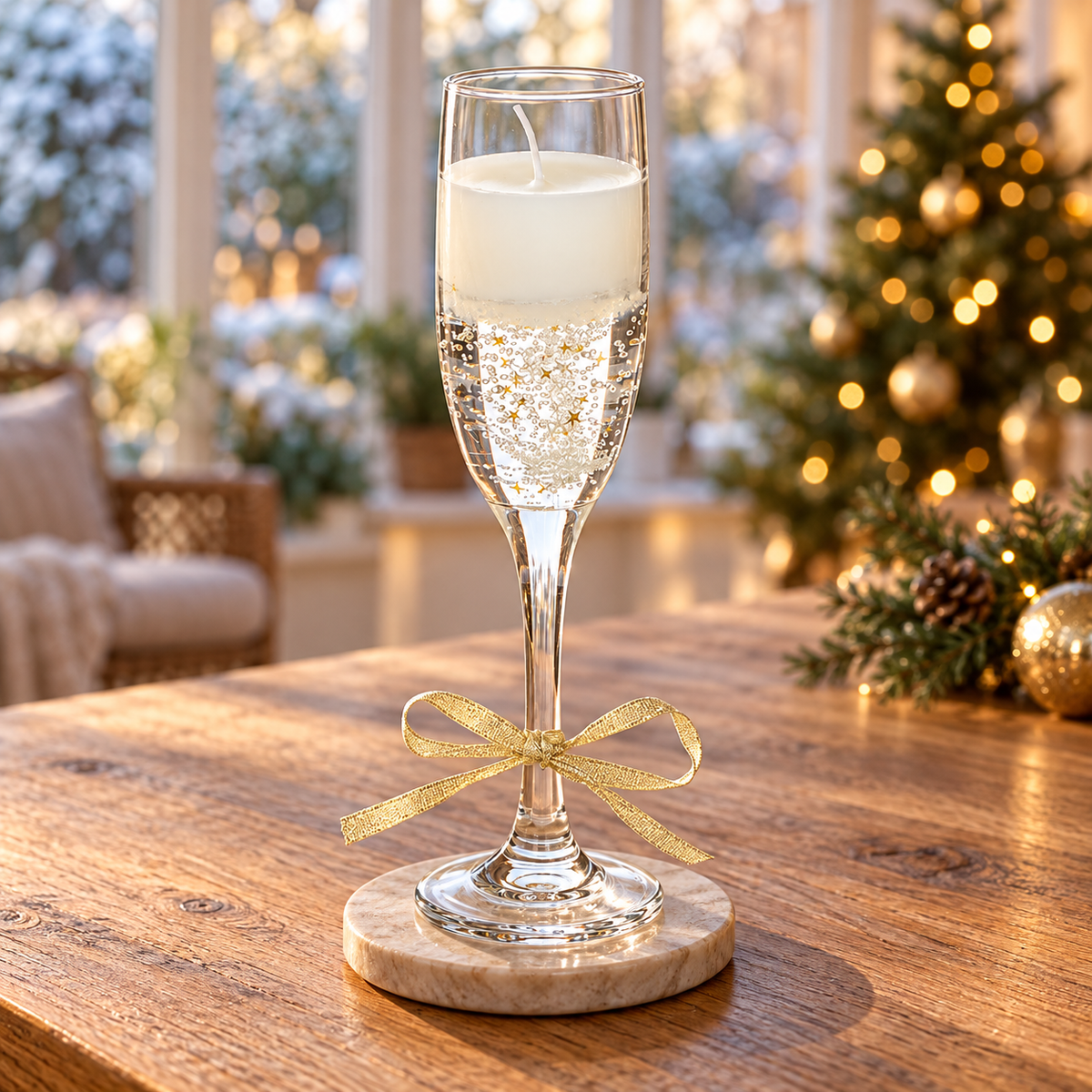 Champagne Glass Gel Candle with Gold Stars